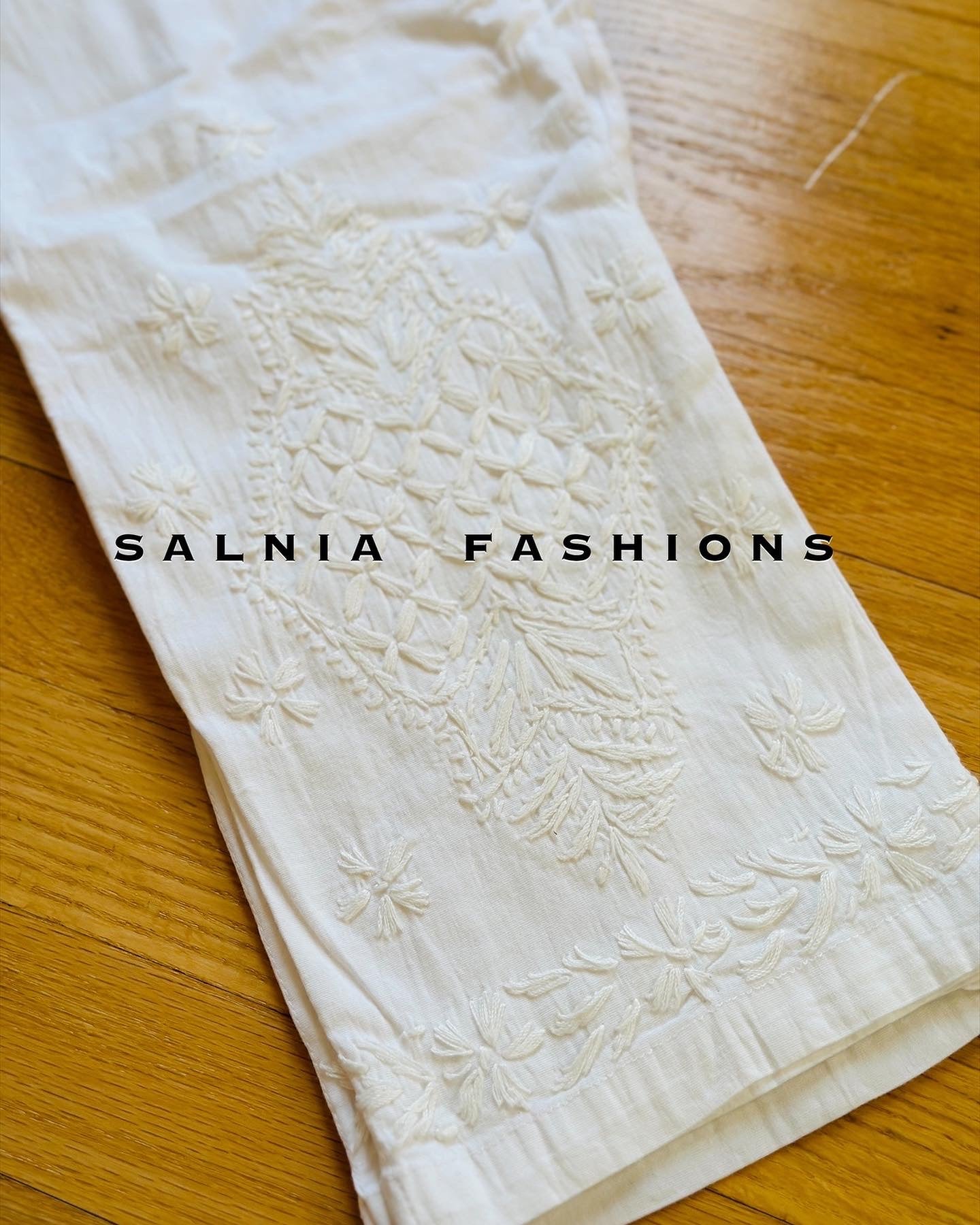Women’s Beige Cotton Pant – Chikankari Embroidery Straight main image 1