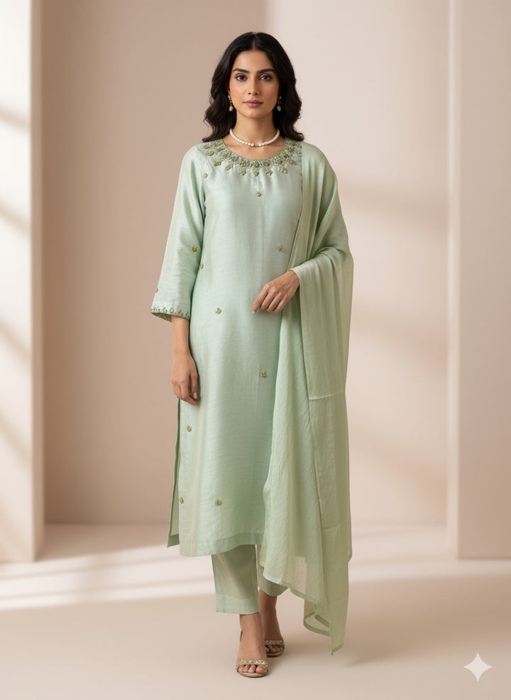 JEWEL EMBELLISHED RAW SILK SUIT FRSH22