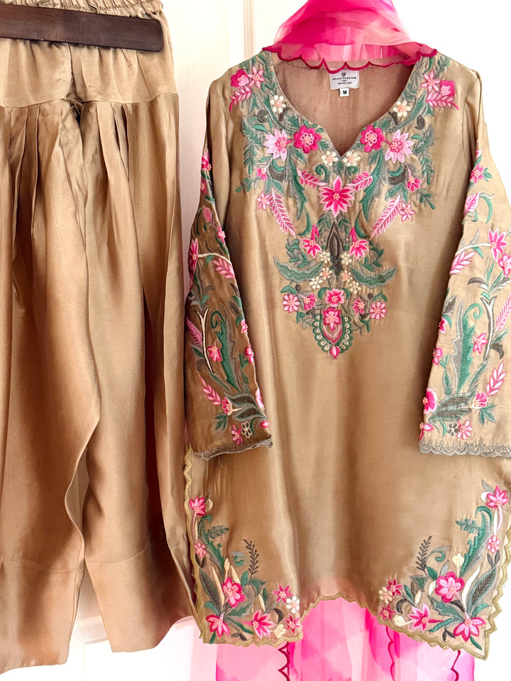 MULTI EMBROIDERED CUTWORK SHEESHA SILK FARSHI SHALWAR FRSH91