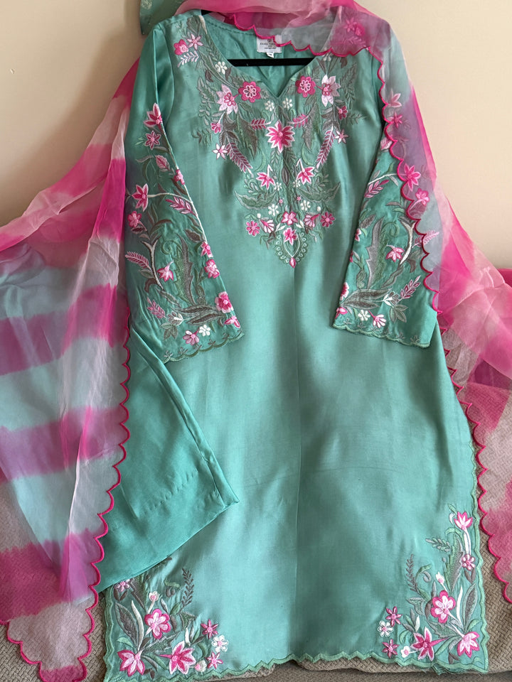 MULTI COLOR EMBROIDERED CUTWORK SHEESHA SILK SUIT ARSF10