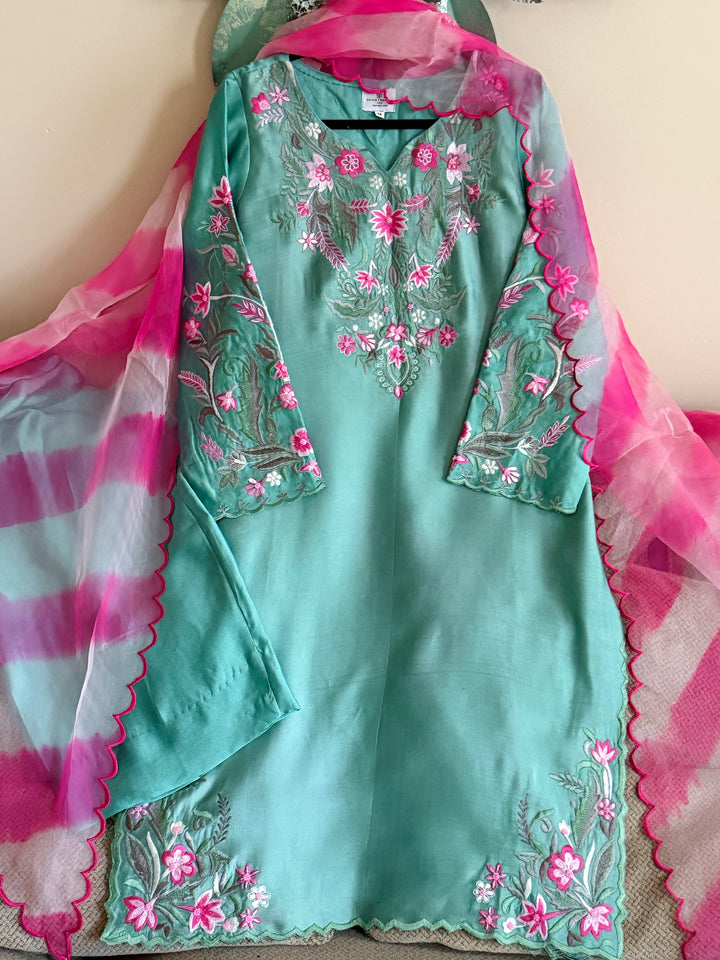 MULTI COLOR EMBROIDERED CUTWORK SHEESHA SILK SUIT ARSF10