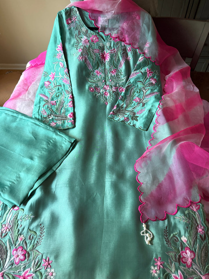 MULTI COLOR EMBROIDERED CUTWORK SHEESHA SILK SUIT ARSF10