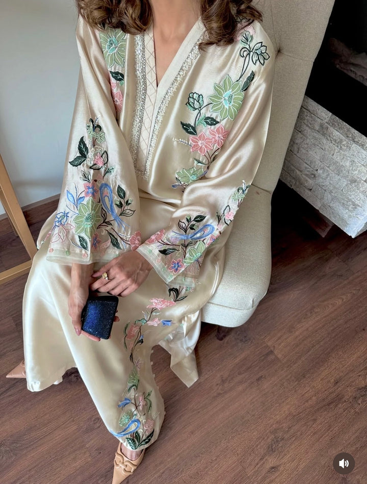 APPLIQUE EMBROIDERED SILK KAFTAN SFKF35