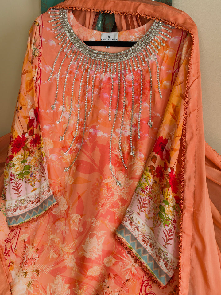 HANDWORK PURE CREPE SILK KAFTAN SET SFKF43