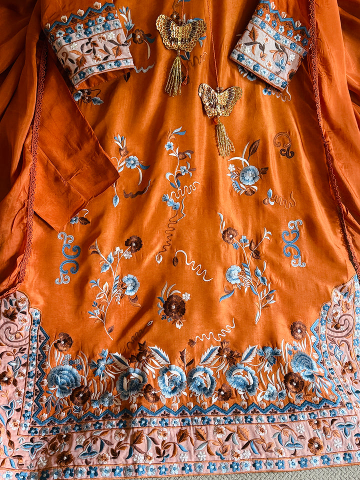 APPLIQUE EMBROIDERED SILK KAFTAN SFKF49