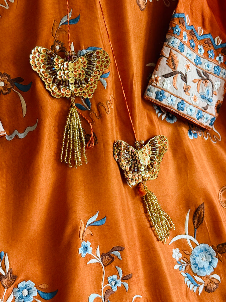 APPLIQUE EMBROIDERED SILK KAFTAN SFKF49