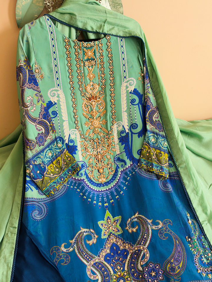 HANDWORK PURE CREPE SILK KAFTAN SET SFKF52