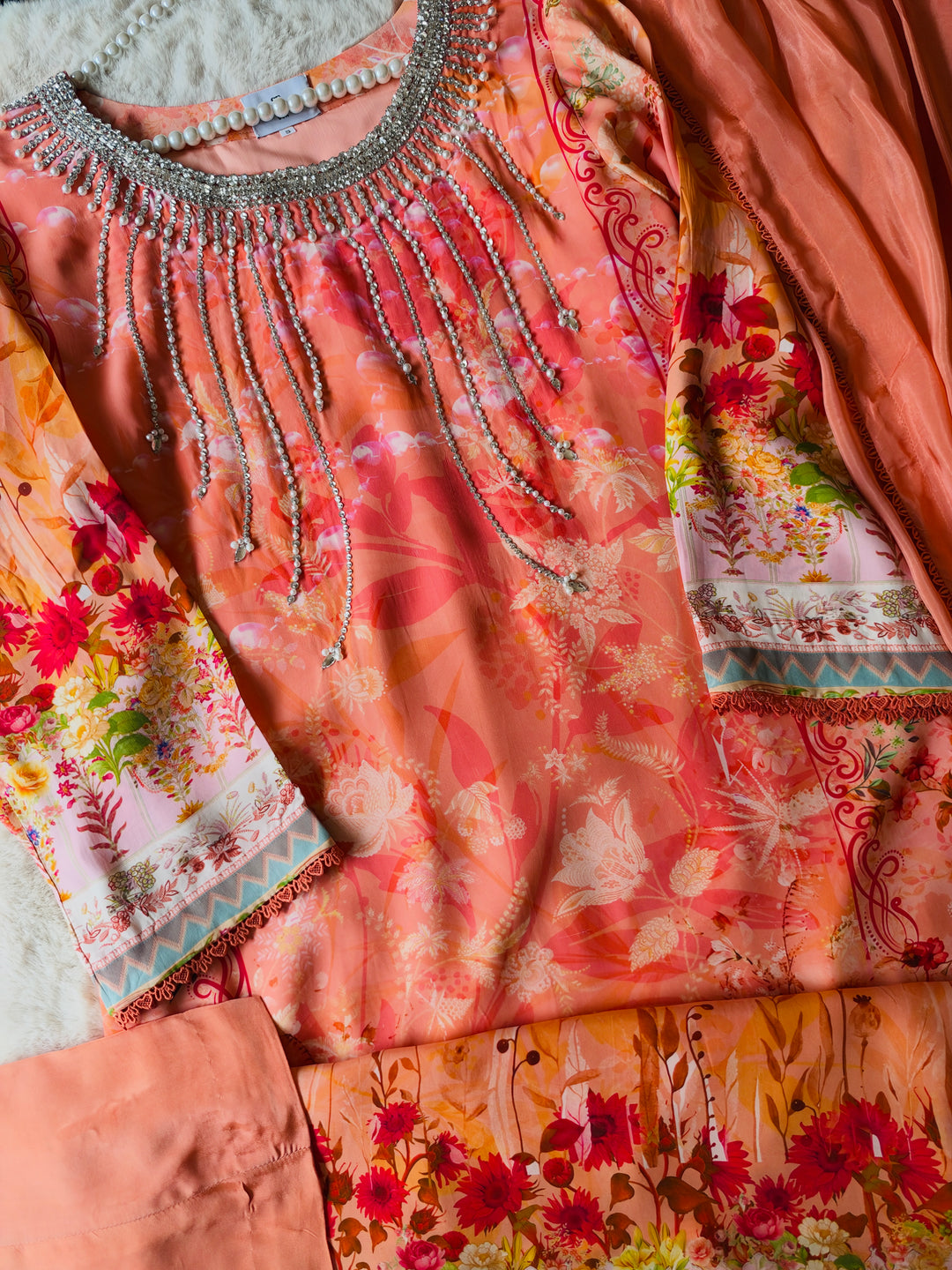 HANDWORK PURE CREPE SILK KAFTAN SET SFKF43