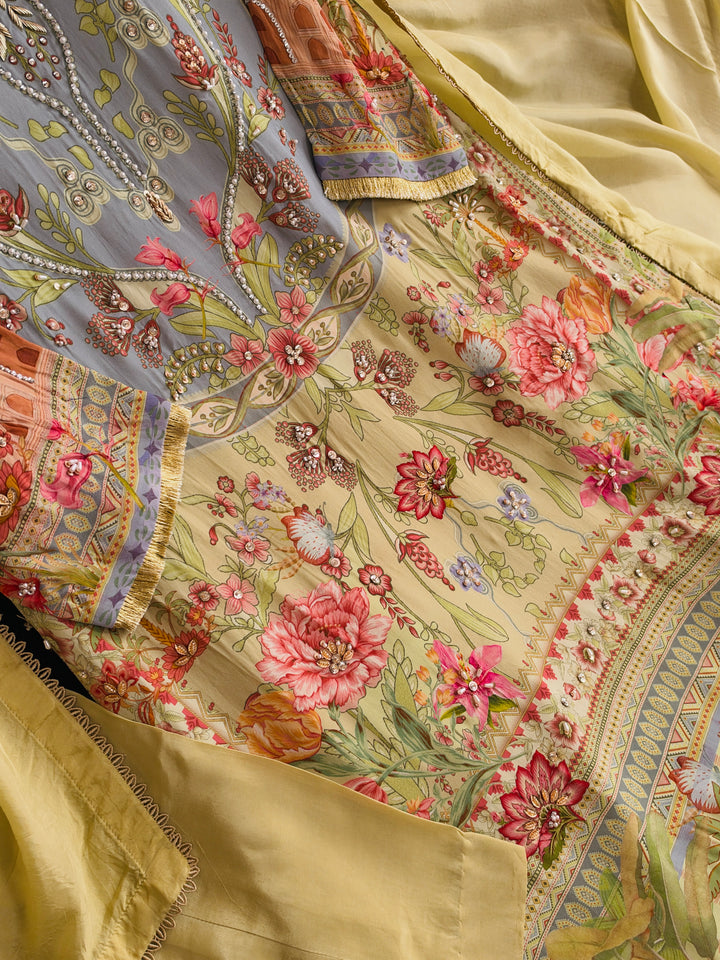 HANDWORK PURE CREPE SILK KAFTAN SET SFKF55