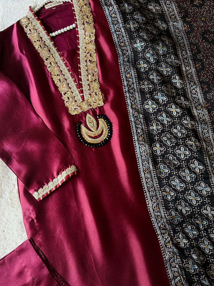 PURE SILK AJRAK SUIT AJSF05