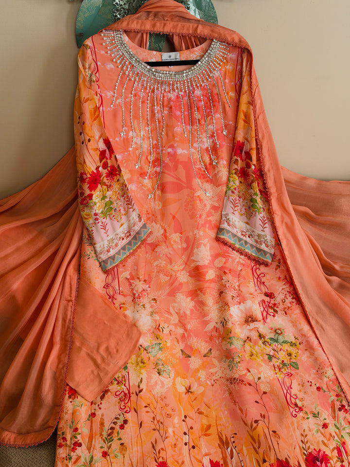 HANDWORK PURE CREPE SILK KAFTAN SET SFKF43