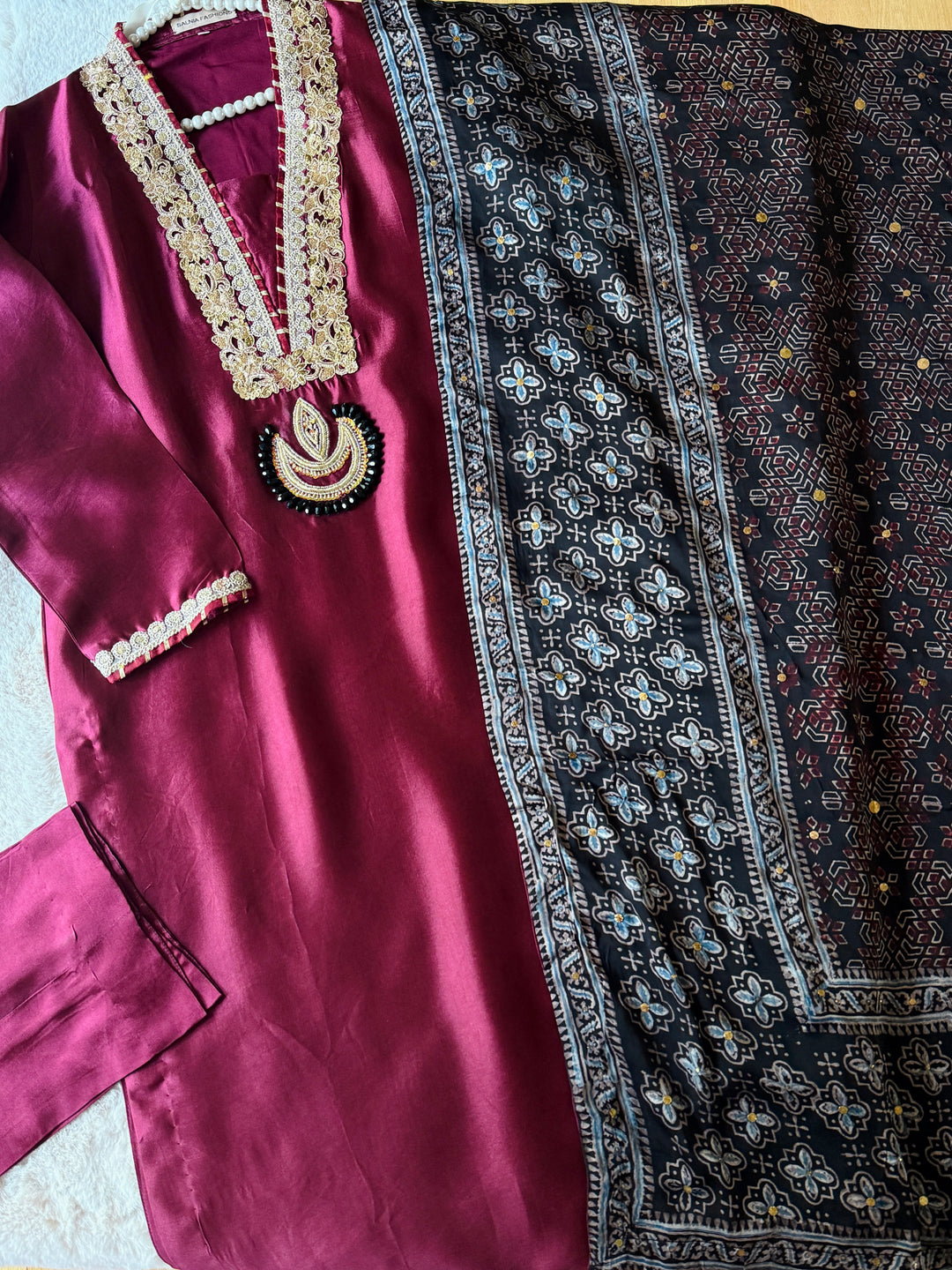 PURE SILK AJRAK SUIT AJSF05