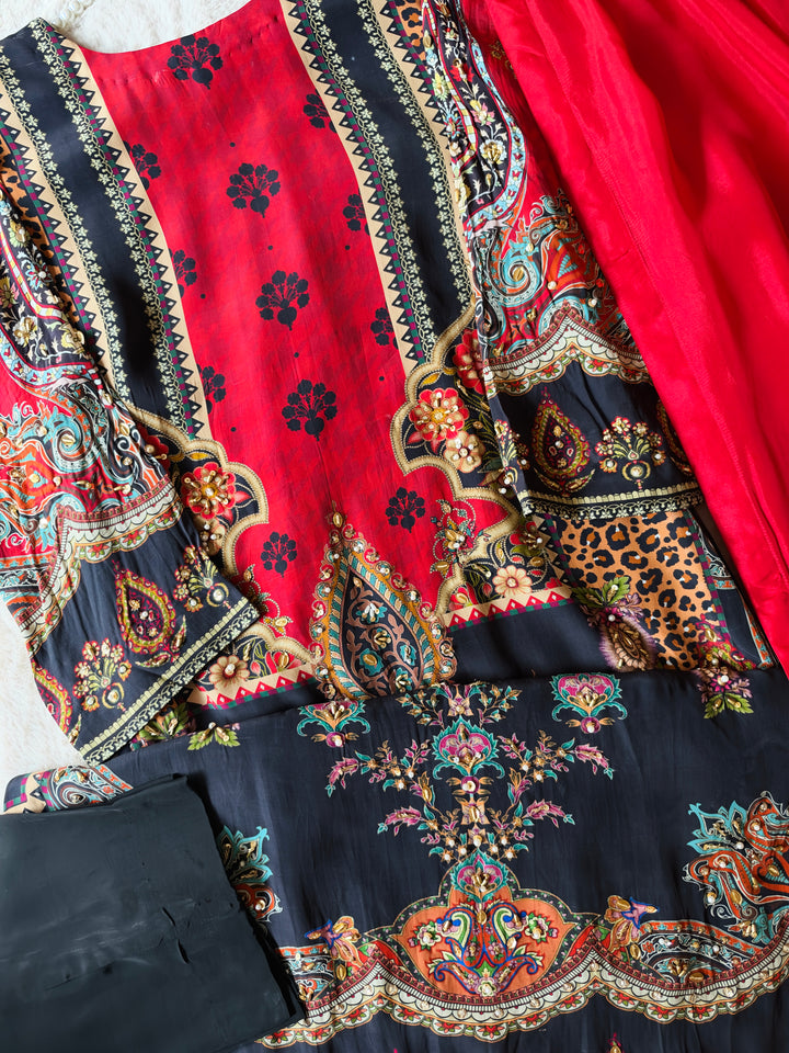 HANDWORK PURE CREPE SILK KAFTAN SET SFKF47