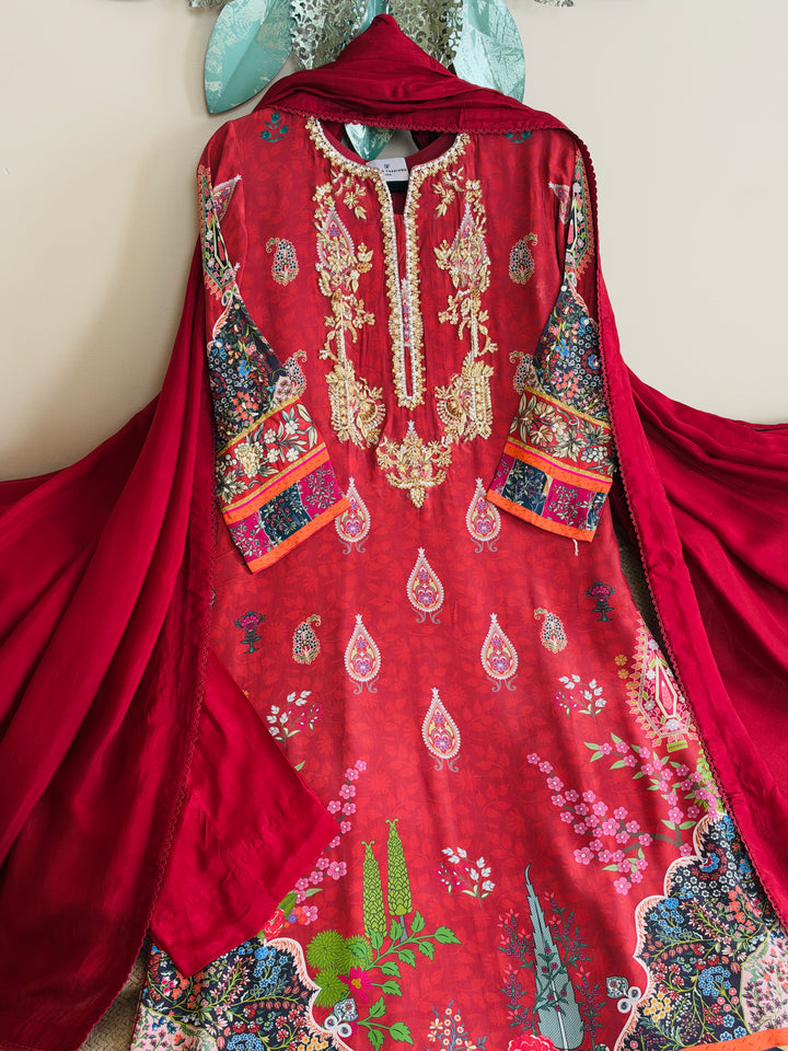 HANDWORK PURE CREPE SILK KAFTAN SET SFKF45