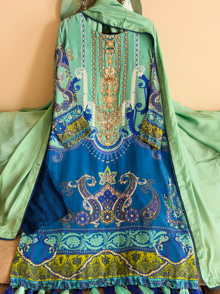 HANDWORK PURE CREPE SILK KAFTAN SET SFKF52