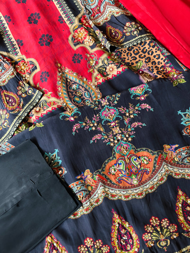 HANDWORK PURE CREPE SILK KAFTAN SET SFKF47