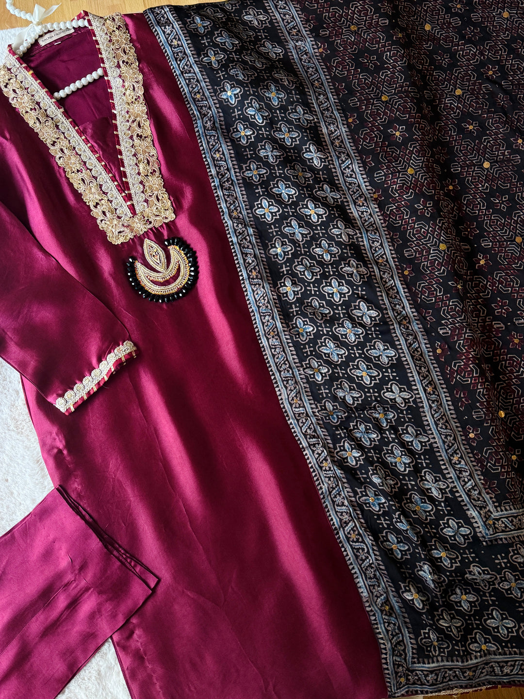 PURE SILK AJRAK SUIT AJSF05