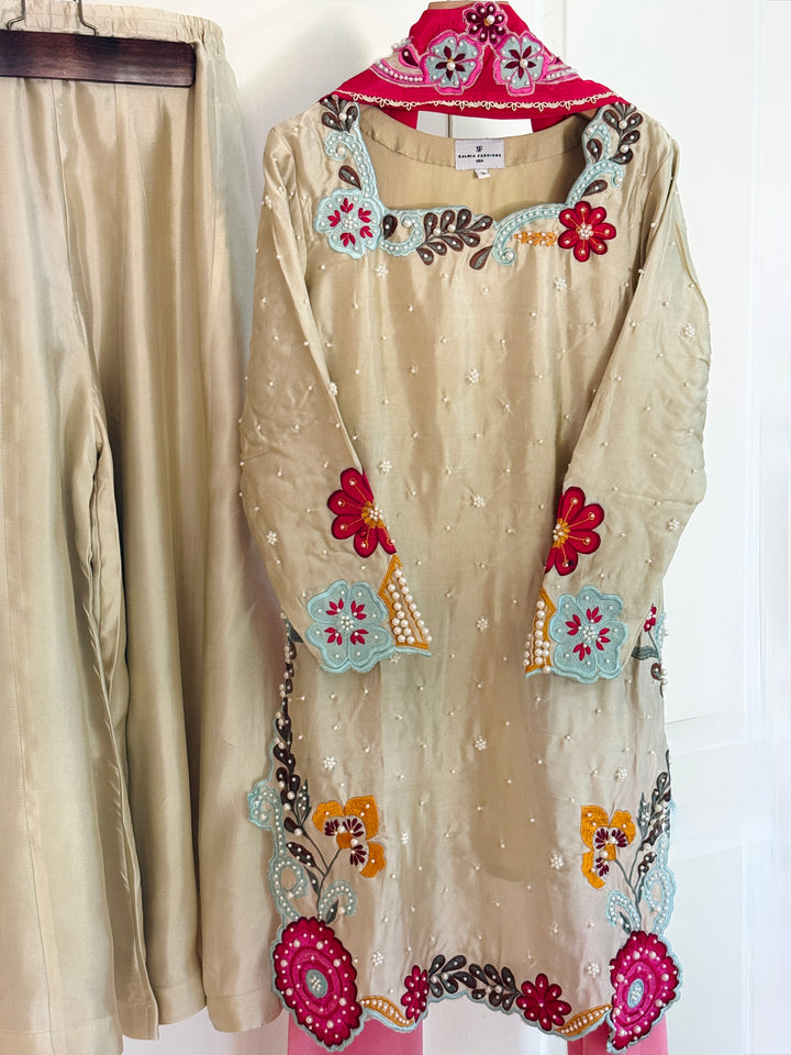 CUTWORK EMBROIDERED PURE SHEESHA SILK SUIT CTSH05