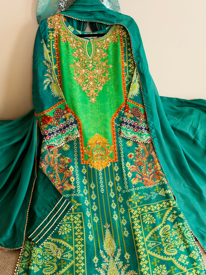 HANDWORK PURE CREPE SILK KAFTAN SET SFKF44