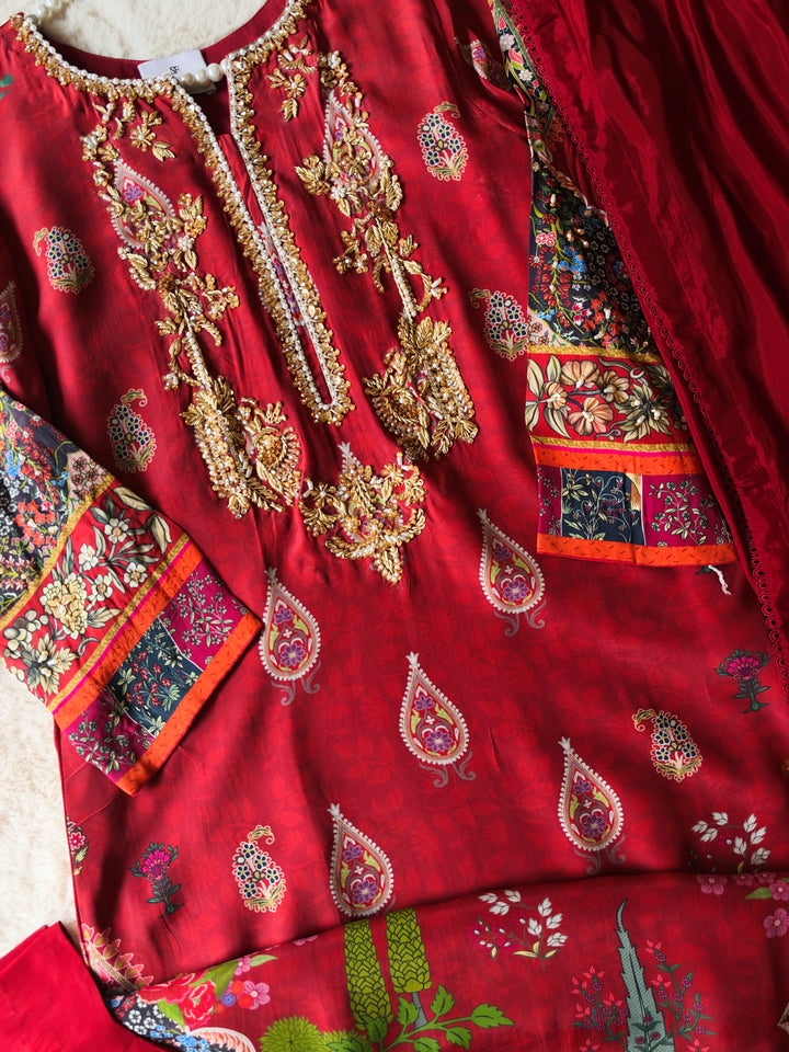 HANDWORK PURE CREPE SILK KAFTAN SET SFKF45