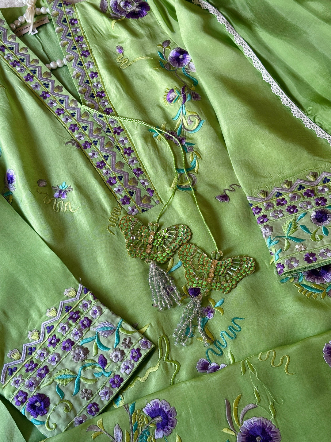 APPLIQUE EMBROIDERED SILK KAFTAN SFKF48