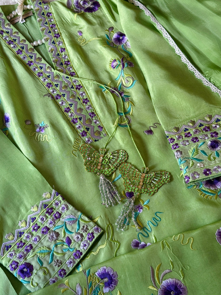 APPLIQUE EMBROIDERED SILK KAFTAN SFKF48