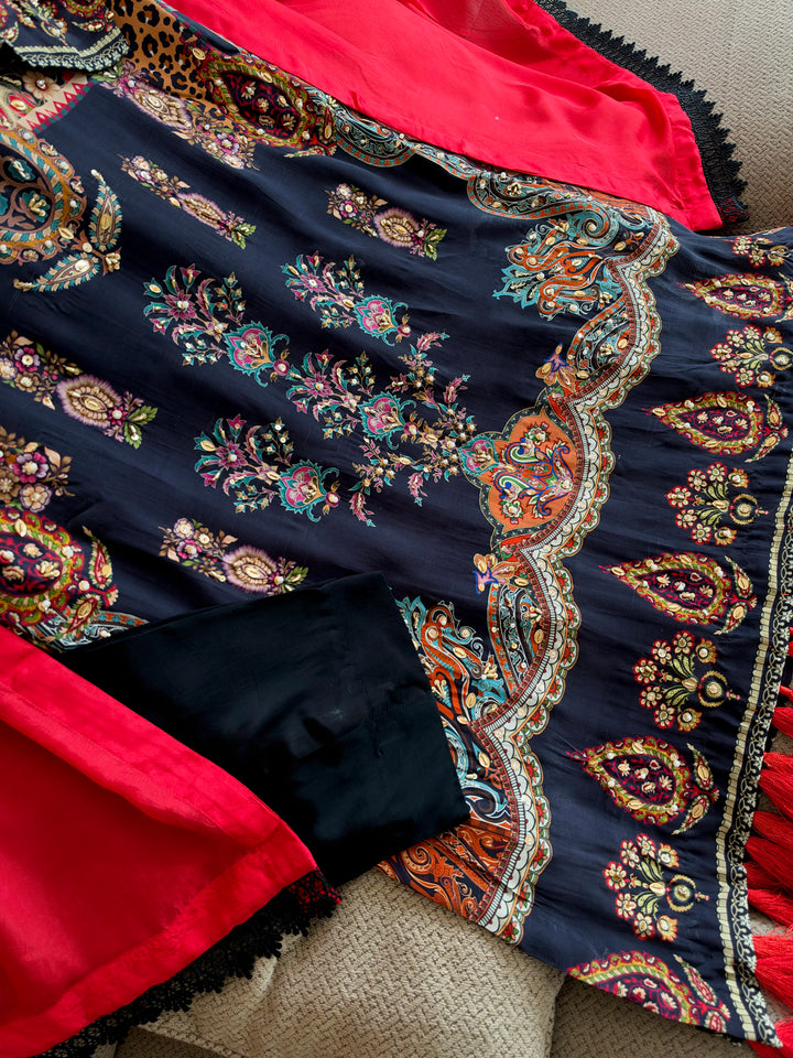 HANDWORK PURE CREPE SILK KAFTAN SET SFKF47