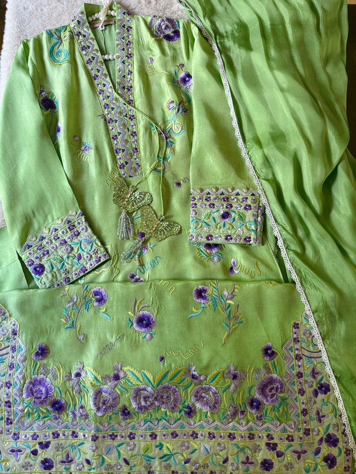 APPLIQUE EMBROIDERED SILK KAFTAN SFKF48
