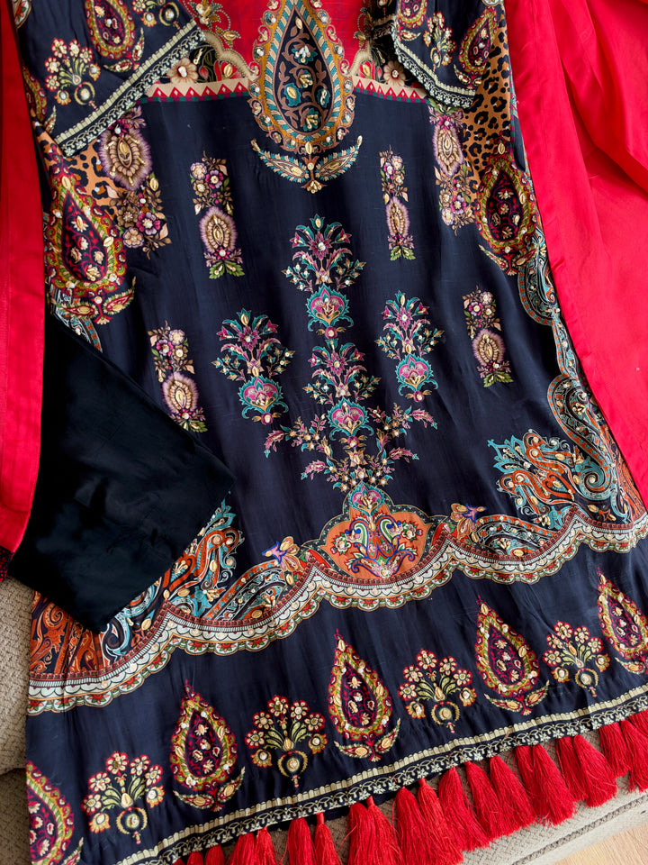 HANDWORK PURE CREPE SILK KAFTAN SET SFKF47