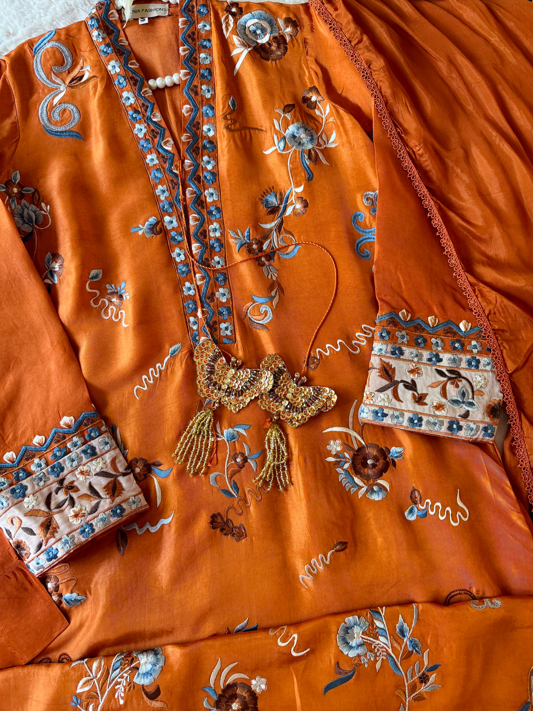 APPLIQUE EMBROIDERED SILK KAFTAN SFKF49