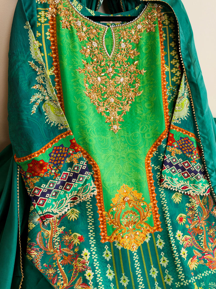 HANDWORK PURE CREPE SILK KAFTAN SET SFKF44