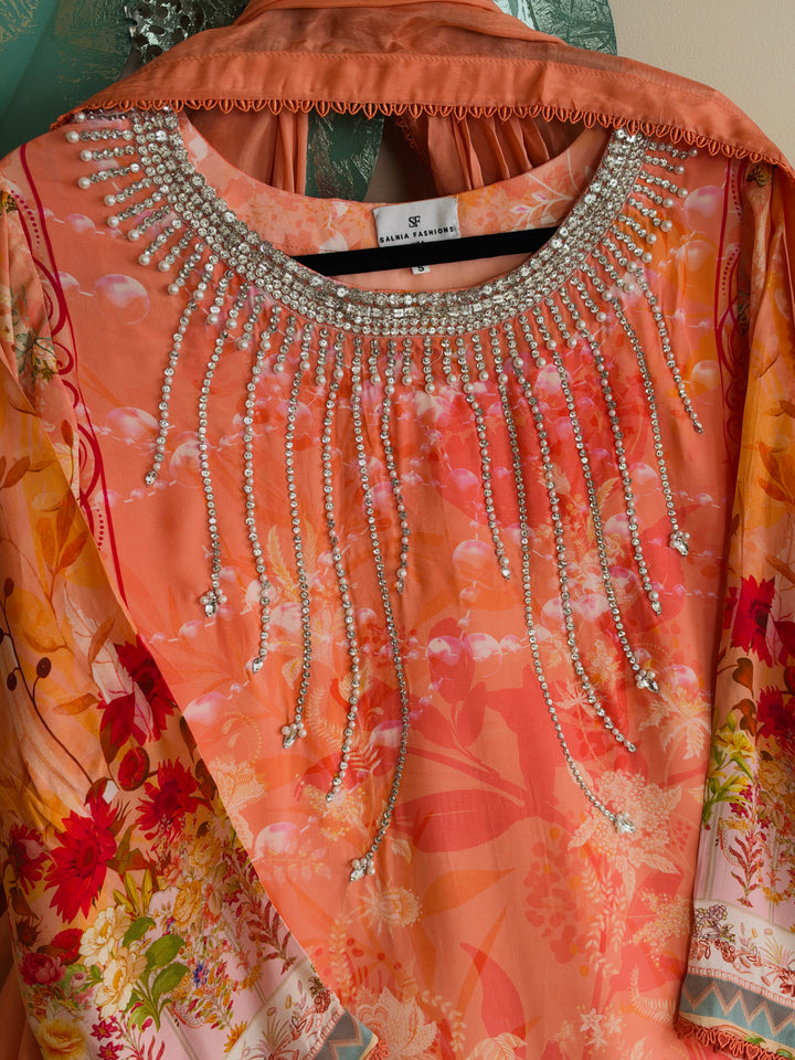 HANDWORK PURE CREPE SILK KAFTAN SET SFKF43
