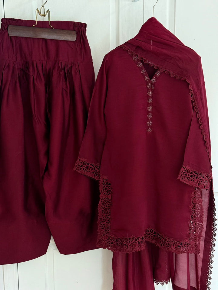 EMBROIDERED CUTWORK SHEESHA SILK FARSHI SHALWAR FRSH26