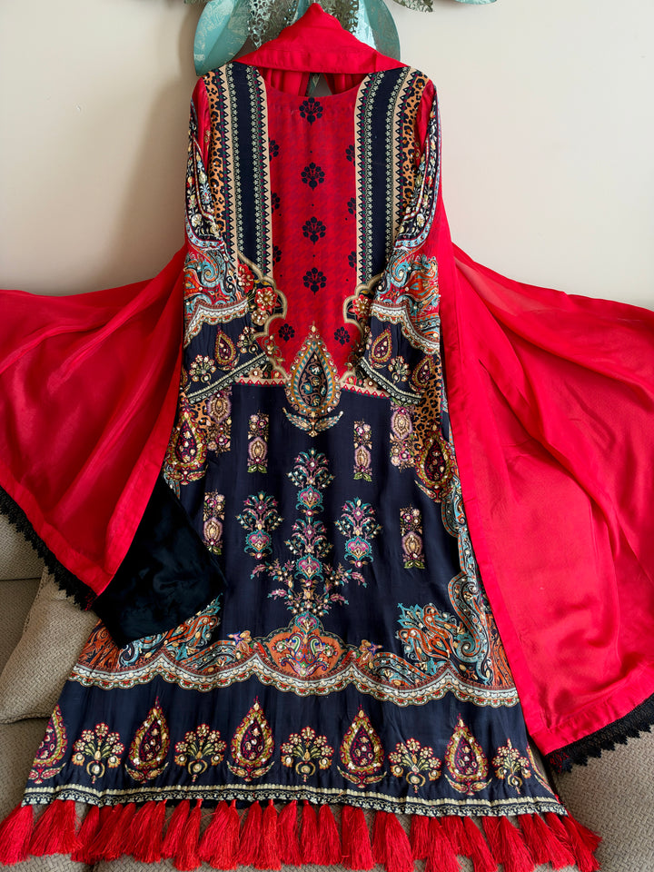 HANDWORK PURE CREPE SILK KAFTAN SET SFKF47