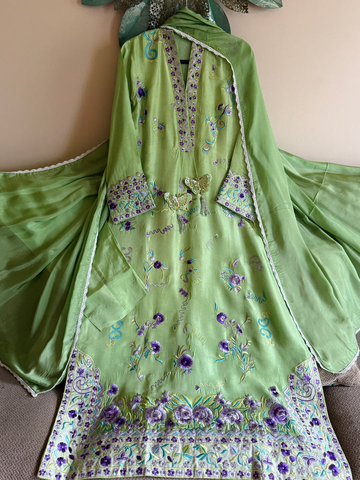 APPLIQUE EMBROIDERED SILK KAFTAN SFKF48