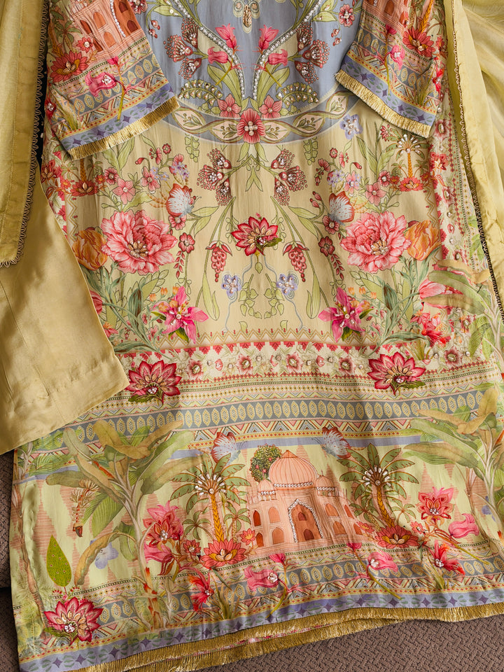 HANDWORK PURE CREPE SILK KAFTAN SET SFKF55