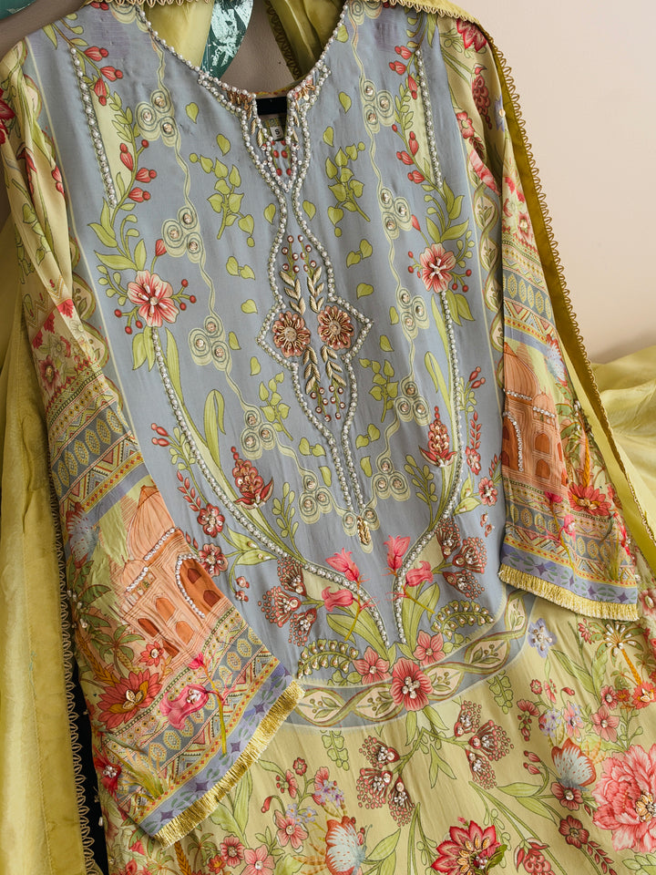 HANDWORK PURE CREPE SILK KAFTAN SET SFKF55