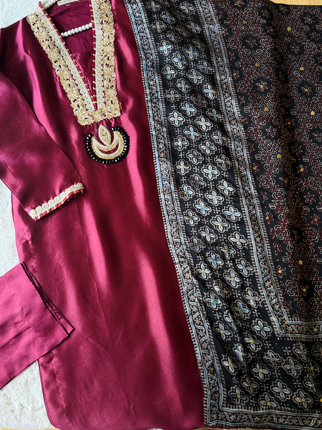 PURE SILK AJRAK SUIT AJSF05