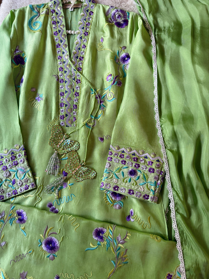 APPLIQUE EMBROIDERED SILK KAFTAN SFKF48