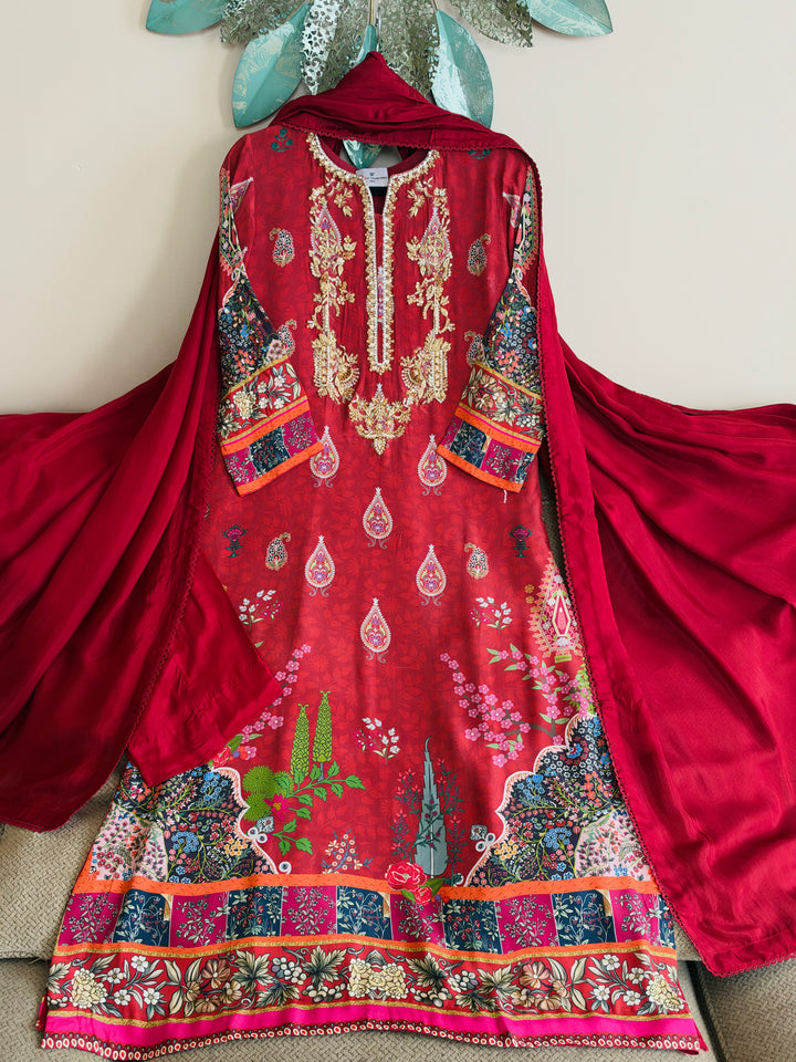 HANDWORK PURE CREPE SILK KAFTAN SET SFKF45