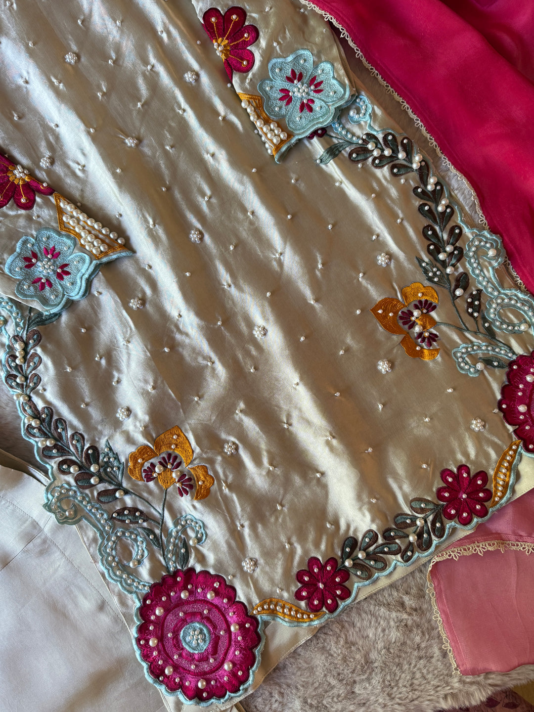 CUTWORK EMBROIDERED PURE SHEESHA SILK SUIT CTSH05