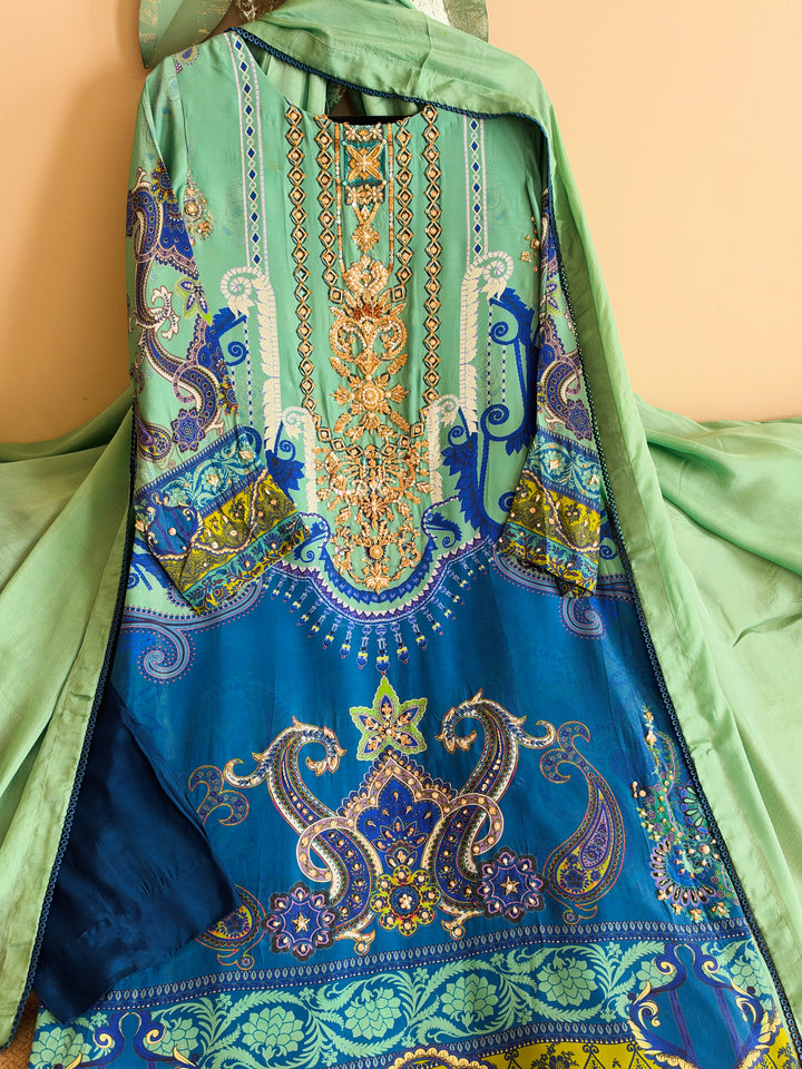 HANDWORK PURE CREPE SILK KAFTAN SET SFKF52
