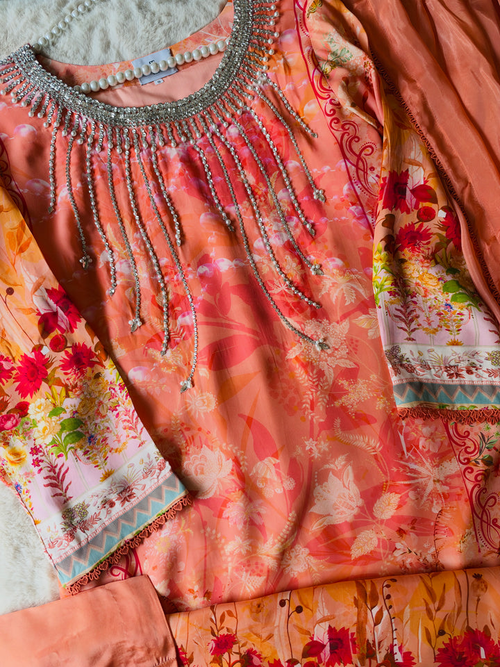HANDWORK PURE CREPE SILK KAFTAN SET SFKF43
