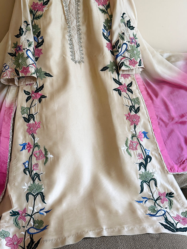 APPLIQUE EMBROIDERED SILK KAFTAN SFKF35