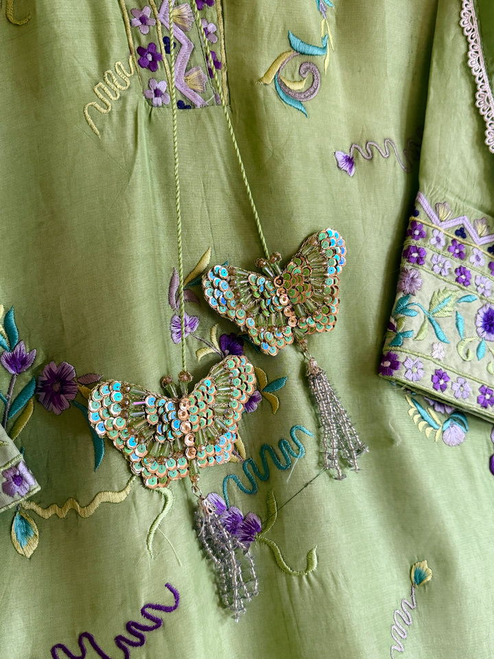 APPLIQUE EMBROIDERED SILK KAFTAN SFKF48