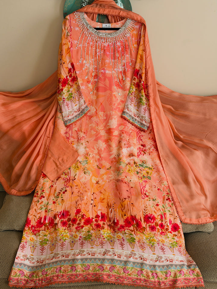 HANDWORK PURE CREPE SILK KAFTAN SET SFKF43
