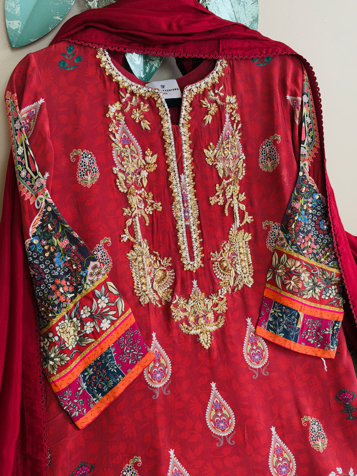 HANDWORK PURE CREPE SILK KAFTAN SET SFKF45