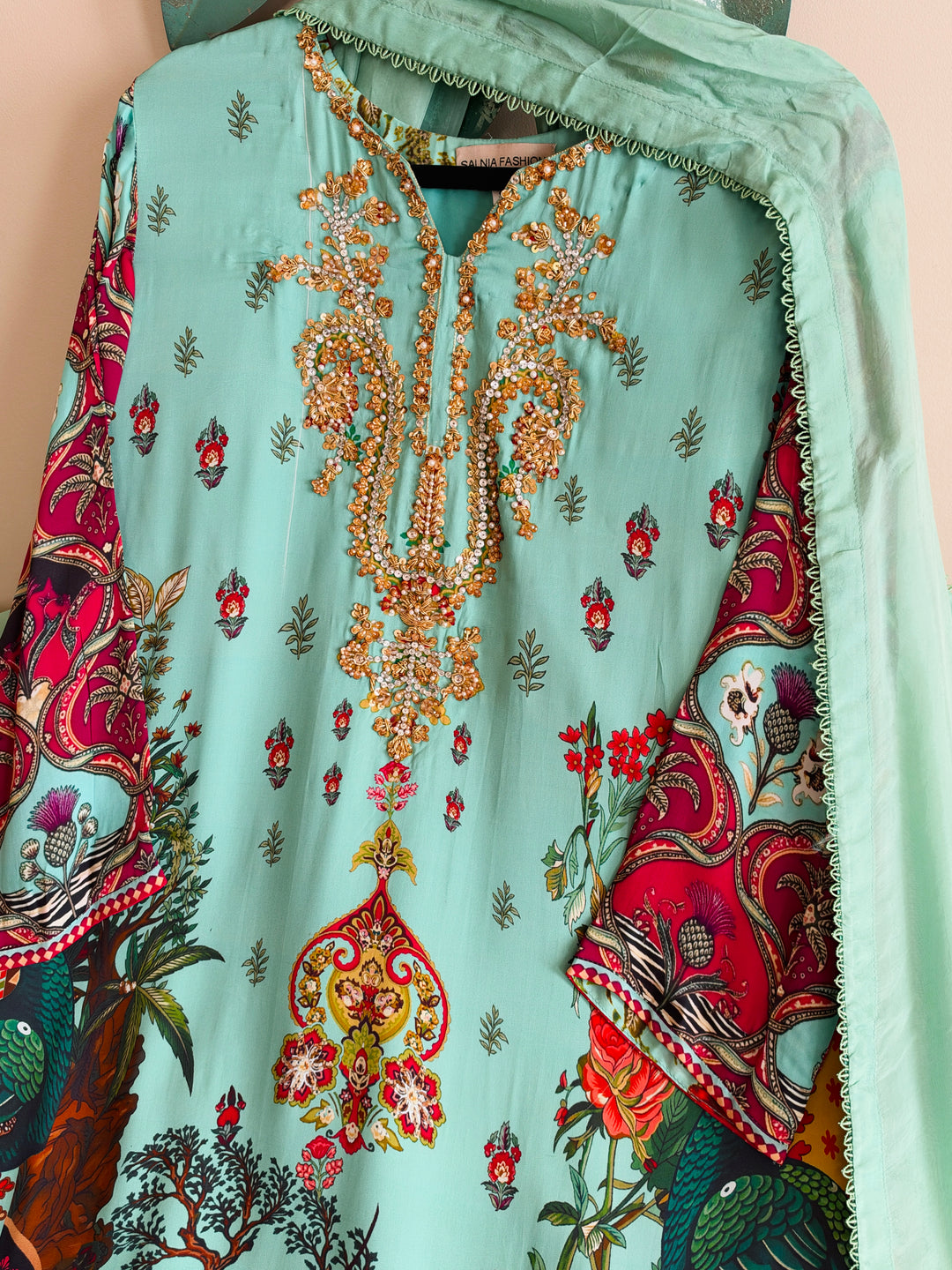 HANDWORK PURE CREPE SILK KAFTAN SET SFKF56