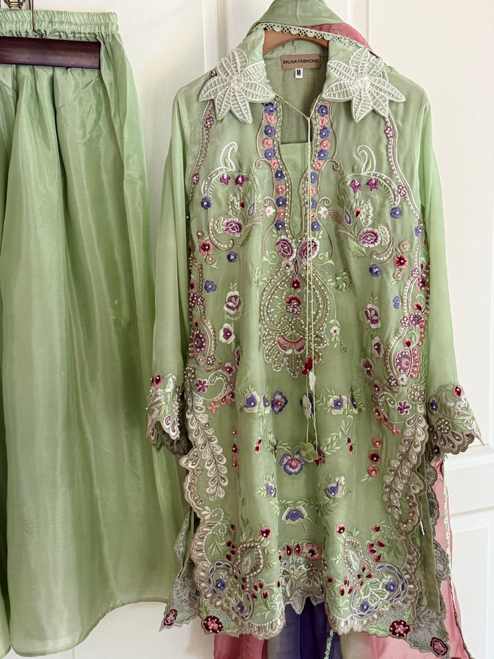 CUTWORK EMBROIDERED PURE SILK SUIT CTSH01
