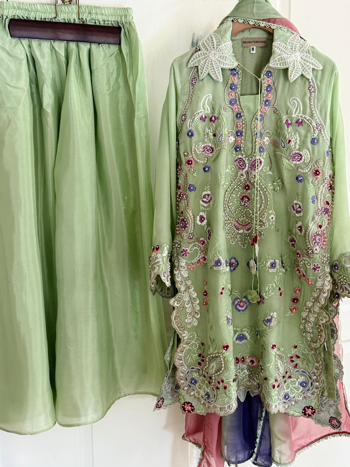 CUTWORK EMBROIDERED PURE SILK SUIT CTSH01